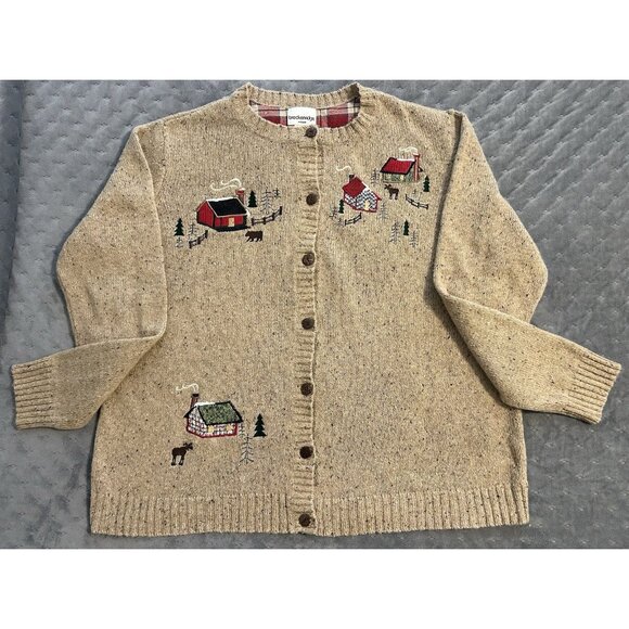 Breckinridge Woman 2X Cardigan Grandmacore Cottagecore Cabin Bear Moose Winter - Picture 1 of 13